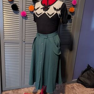 Hell Bunny Forest Green A-Line Skirt